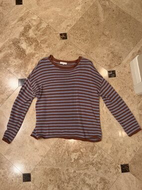 Little Lies Striped Linen Blend Knit Sweater Small
